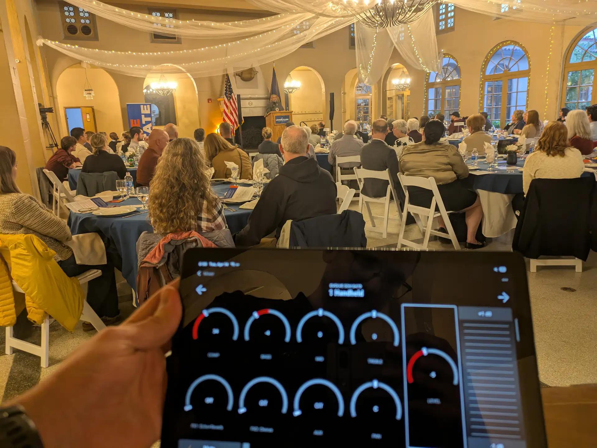 Wireless microphones and mixer at an event
